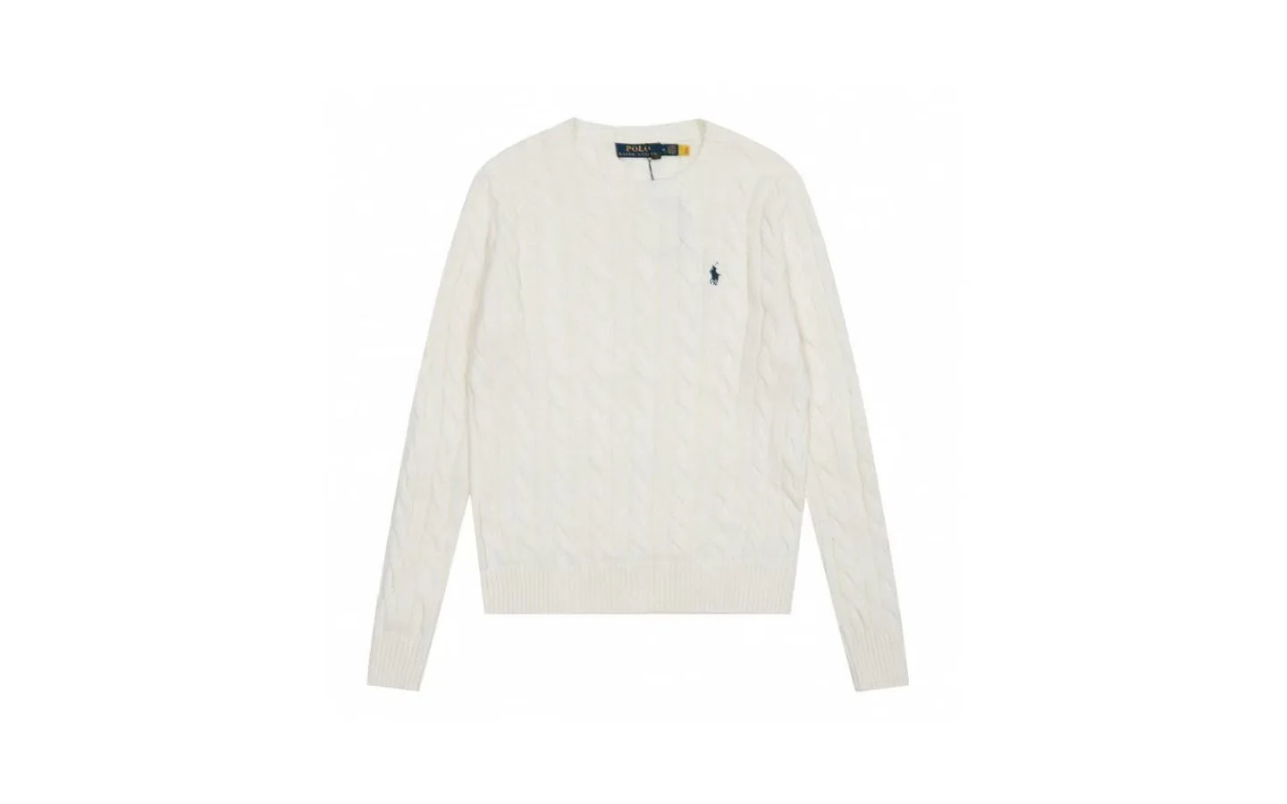 White cable-knit jumper shown as a product reference before reviewing warehouse QC photos